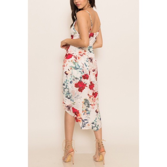 Floral, beige, spaghetti strap, v neck, midi to maxi, day to night, summer dress - Picture 7 of 10